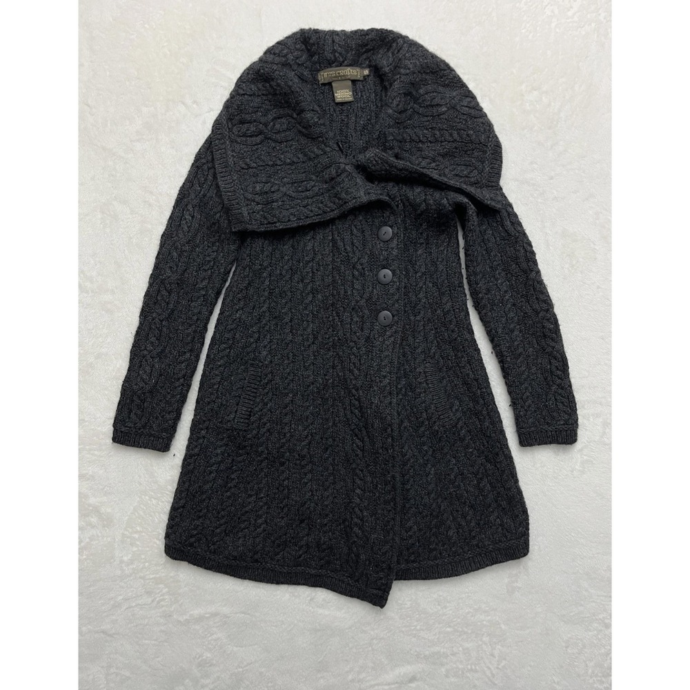 Inis Crafts Sweater Cardigan  Womens Small Merino Wool Aran Shawl Collar Ireland